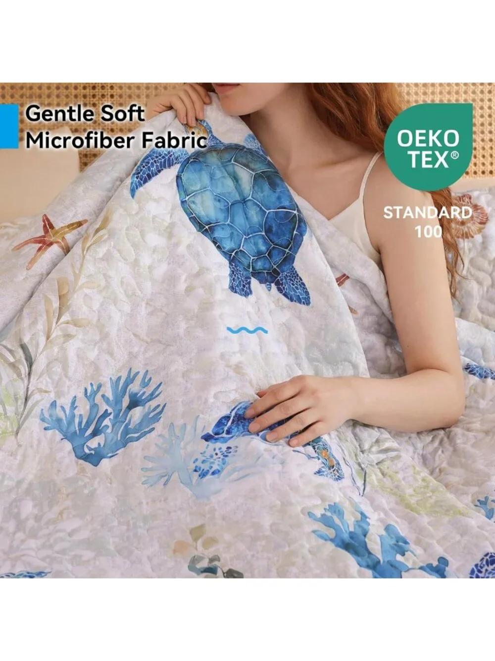 Coastal Sea Turtle King Quilt Set, Lightweight Summer Bedding, Beach House